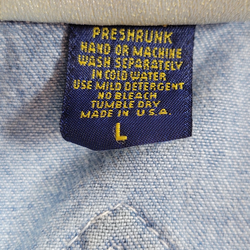 Vintage B.X.B Denim Jacket Women L Blue  Corduroy Mixed Media Michigan Buttons - Picture 6 of 9